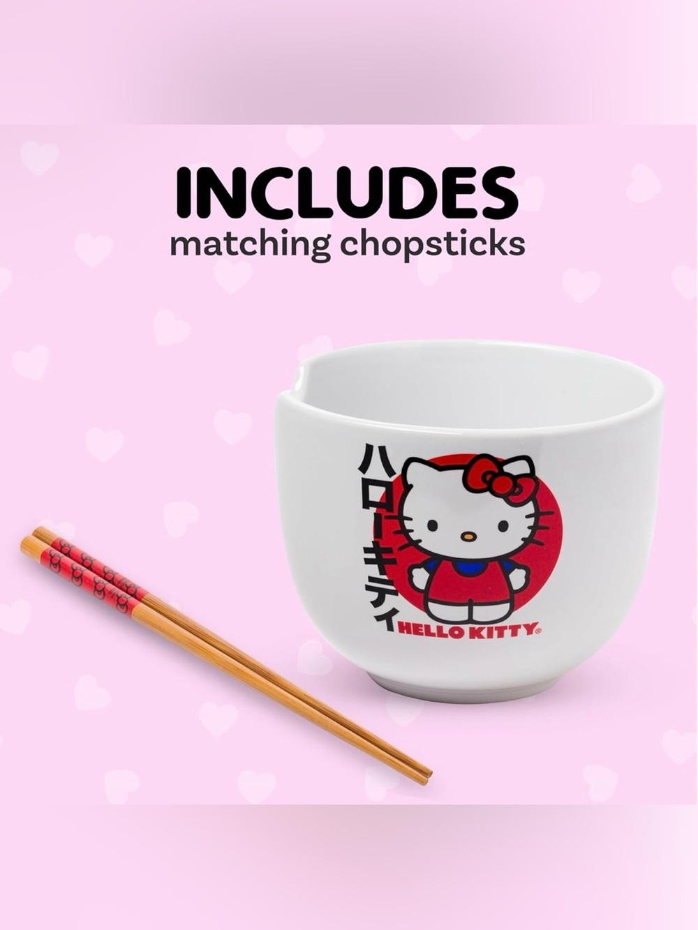 Hello Kitty White Ceramic Bowl with Red and Pink Graphics - Picture 3 of 6